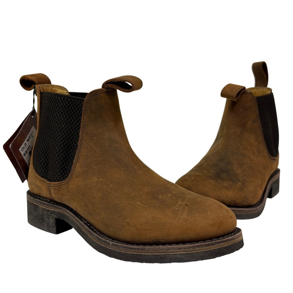 Old West Brown Womens Leather Chelsea Ankle Boots Western Size 6 Chore Farm